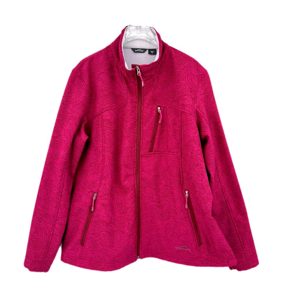Eddie Bauer XXL Berry Softshell Wavy Pattern Full Zip High Neck Outdoor Jacket